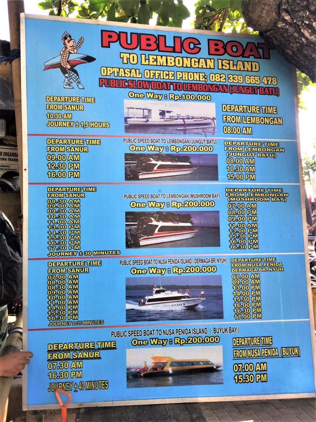 バリ島サヌール、レンボンガン島ボート時刻表