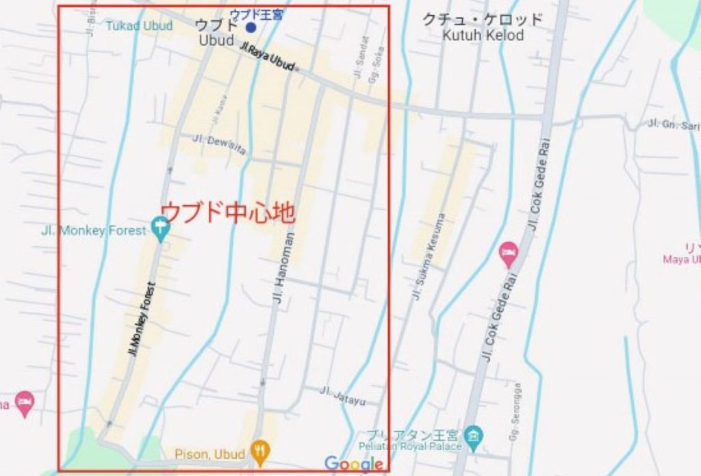 ウブドの中心地の地図