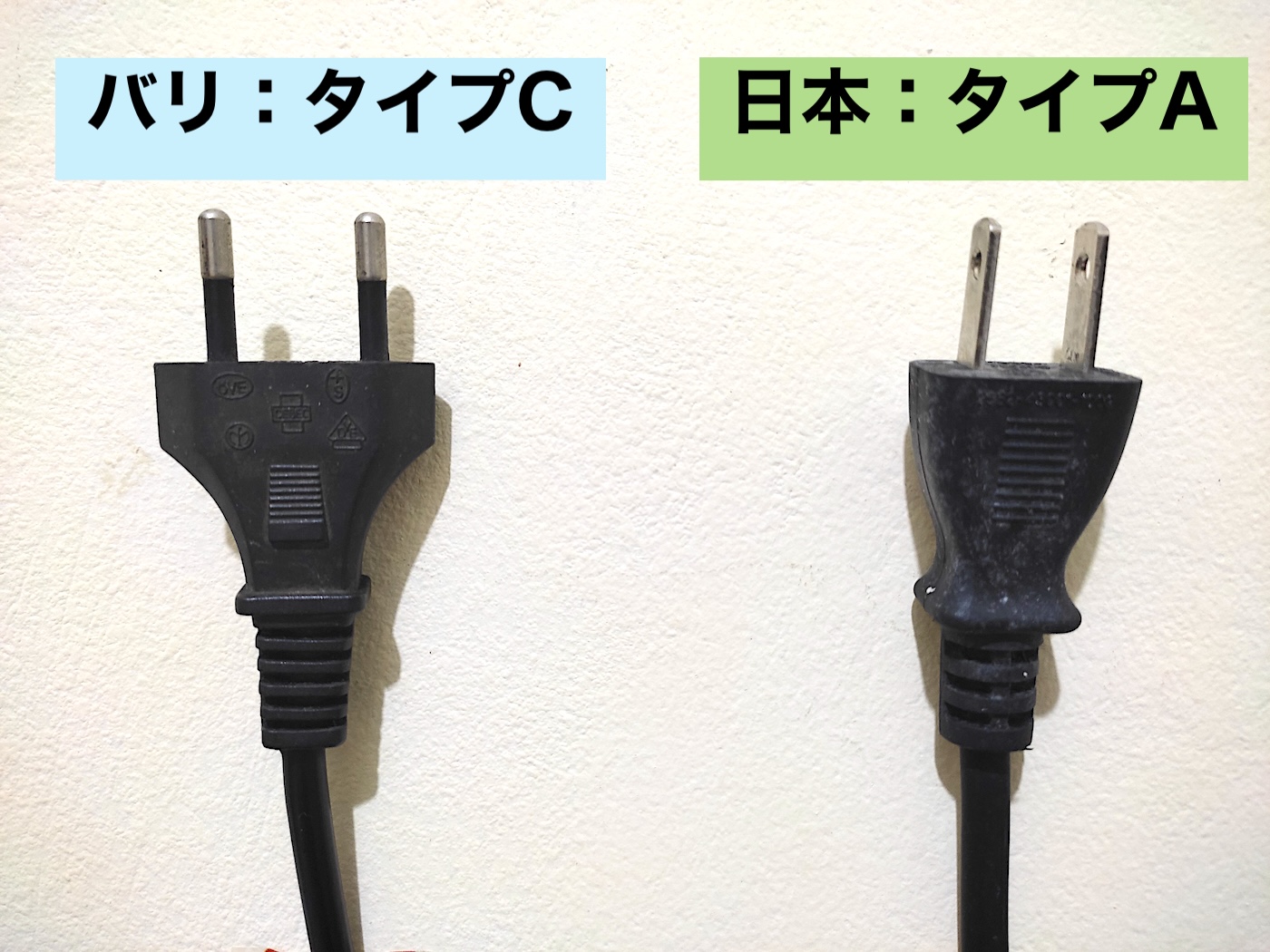 電源プラグのタイプ（バリと日本）